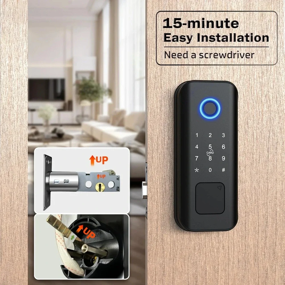 Smart Door Lock Keyless Entry with Fingerprint Touchscreen Keypad APP IC Card...